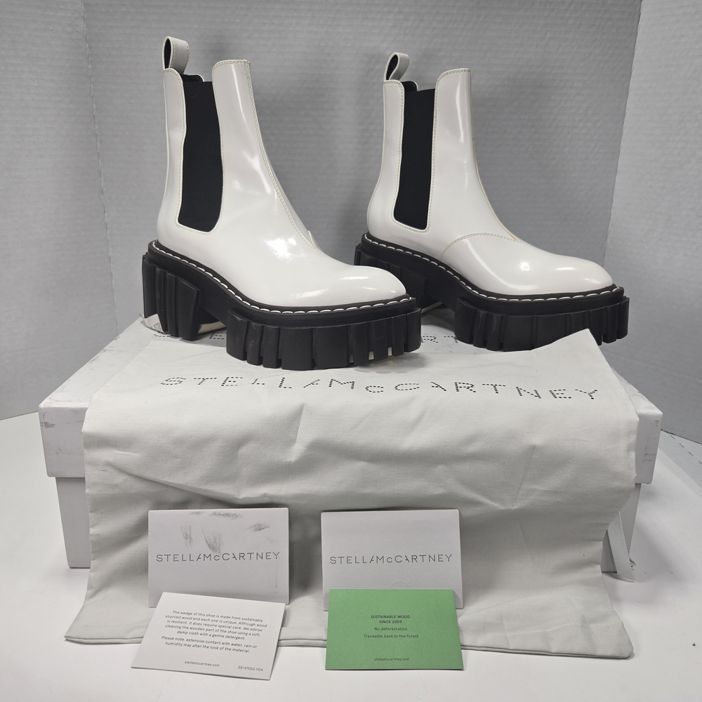 Stella McCartney Emilie Boot Dana White Platform Boots w/bag Size EU 37 US 6-6.5